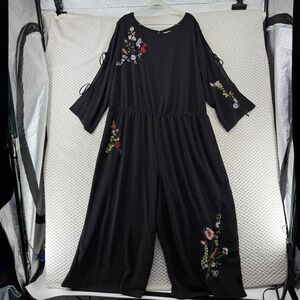 Gibson Latimer Women's 3X‎ Black Floral Embroidered Tie Sleeve Jumpsuit Cocktail